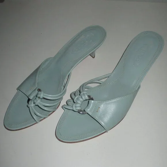 TOD's Womens Mint Green Italian Leather Sandal w/1.5" Heel - Size 7.5M - Picture 3 of 9